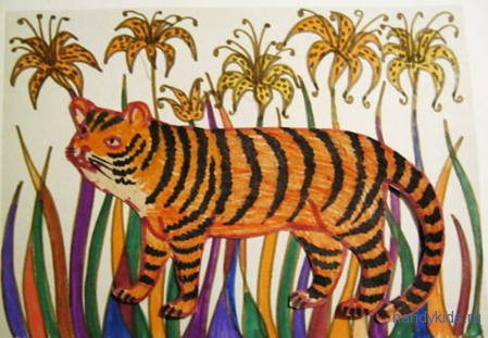 Тигр с тигровыми лилиями