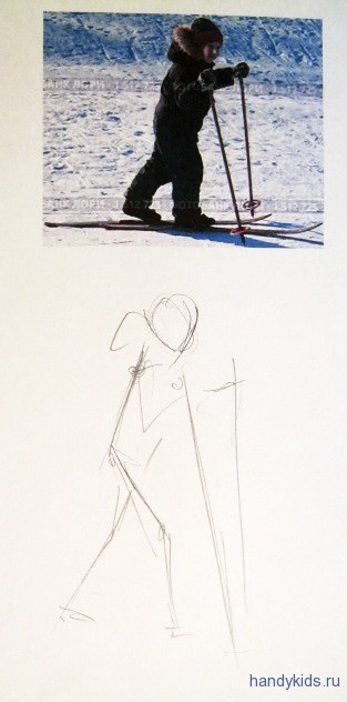 Рисуем детей на лыжах