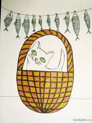 аппликация Котик в Корзине